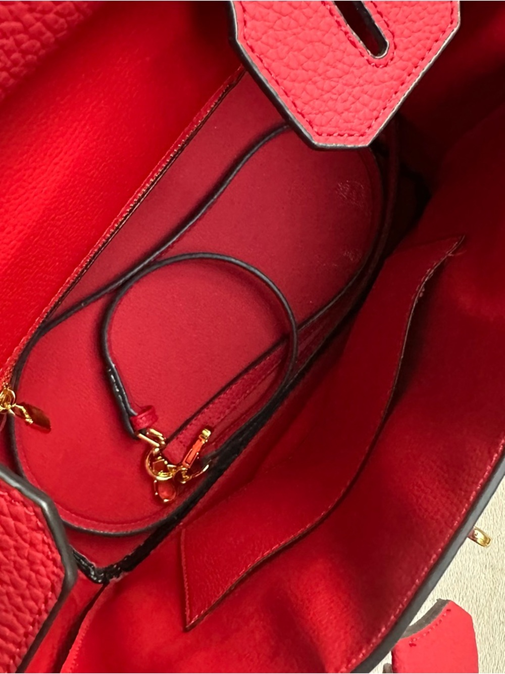 Red Structured Top Handle Bag | Gold Hardware | Statement Classic Style - Picture 6 of 13